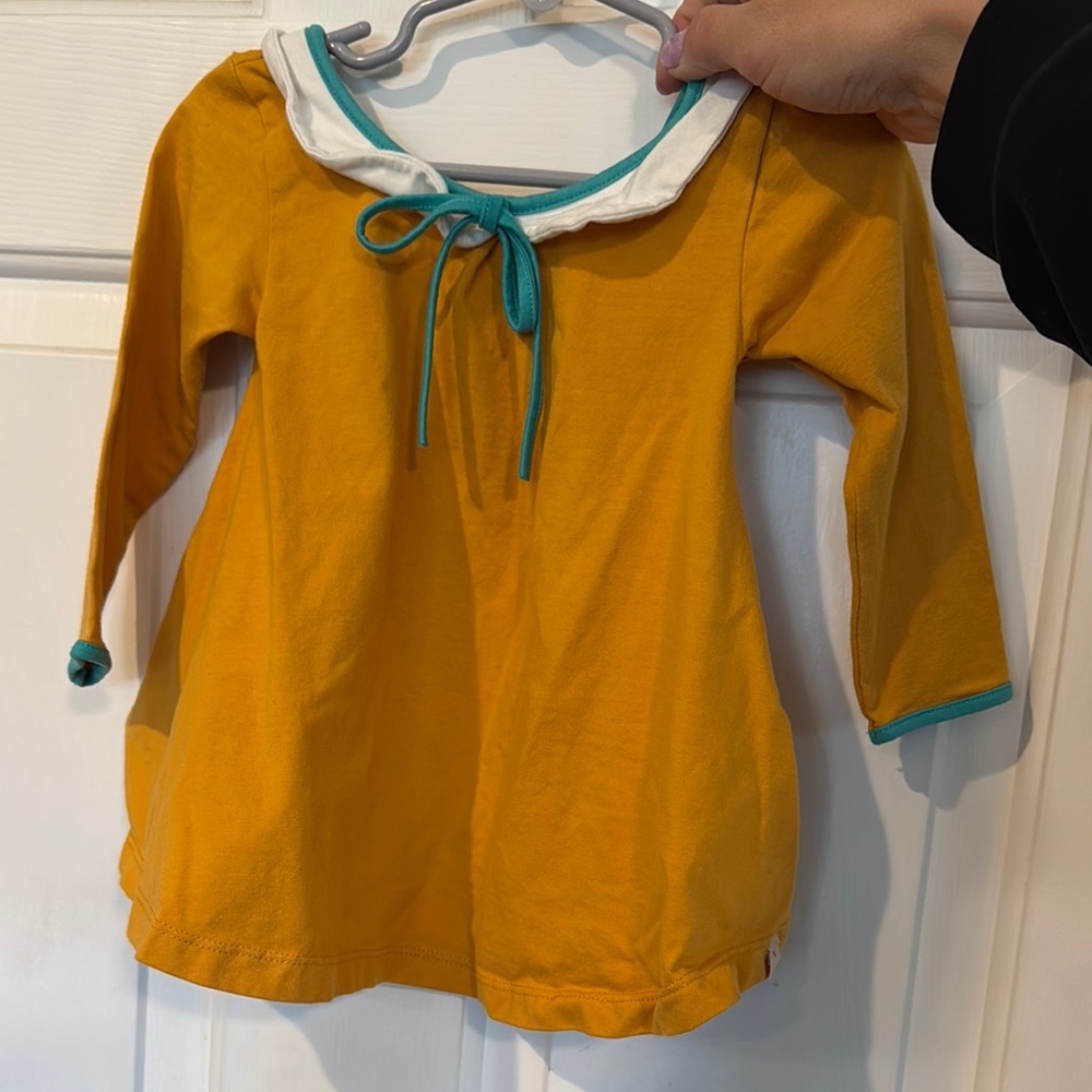 Well Dressed Wolf Yellow Long Sleeve Dress with Teal Accents with Pockets 18 Mth